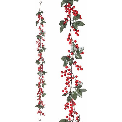 Ghirlande natalizie a festone di bacche rosse artificiali da appendere, set da 2 pezzi, m 1,70