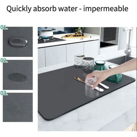 Coussins absorbants cuisine - Drainage vaisselle Protection comptoir - Évier de cuisine - 30x40cm (1/4)