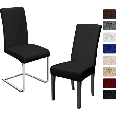 Housses de chaise extensibles 2 pièces, noir, microfibre, polyester, spandex (1/5)