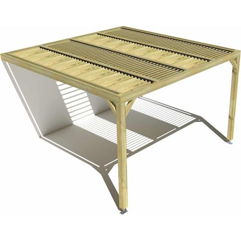 Pergola bois • 4m x 4m • adossée • sens profondeur • lames orientables bioclimatiques incluses • livraison comprise (1/3)