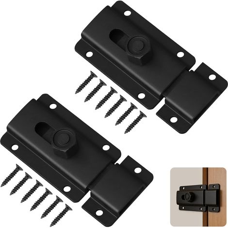Lot de 2 Verrous de Porte Noirs 80mm - Loquet de Porte Coulissant en Alliage d'Aluminium Épaissi - Serrure de Sécurité pour Porte en Bois, Toilette, Placard - Double Installation sans Perçage ou Vis (1/5)