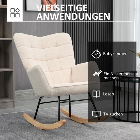 Fauteuil à bascule relax, chaise d'accent en feutre berbère, pour chambre à coucher, charge max 120 kg, beige, 71x92x101 cm (1/5)