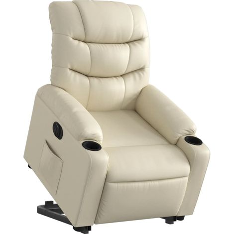 Comodissima poltrona relax TV con funzione di sollevamento elettrico in PVC crema DEC028258