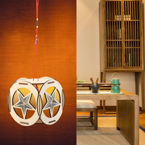 Lampe de chevet sculptée bois avec ornement oriental, parfaite comme cadeau déco chinoise. (1/5)