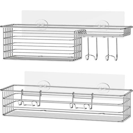 Organizador de ducha multifuncional de 2 piezas que incluye una jabonera adhesiva, un soporte para jabón y 4 ganchos. Jabonera de acero inoxidable de alta calidad para baño y cocina. (1/5)