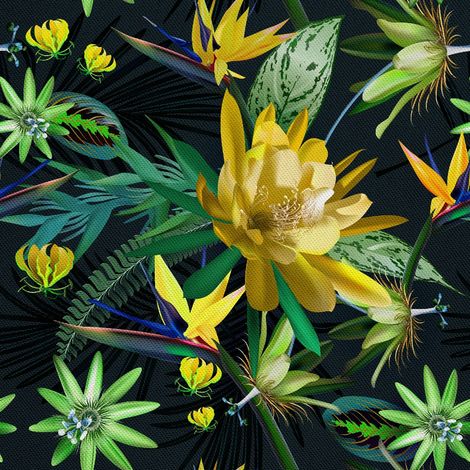 Outdoor dekostoffe oxford - Motiv Tropische Blumen und Blätter (1/5)