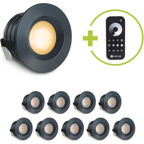 Einbaustrahler Mini flach Torino 3W 2700K IP44 - Farbe: anthrazit RAL 7016 - Anzahl: 10x