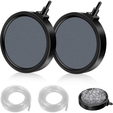 Lot de 2 pierres à gazéifier pour bassins - 13 cm - Avec 2 tuyaux de 2 m et 4 mm - Pour aquarium, pierre à air de 4 mm/8 mm - Raccordable pour bassins et aquariums (1/5)