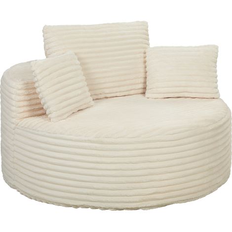 Sessel mit tiefer Sitzfläche, Einzelsofa ohne festen Rahmen, Vollschaum-Design, 4 Kissen, Cremeweiß (1/5)