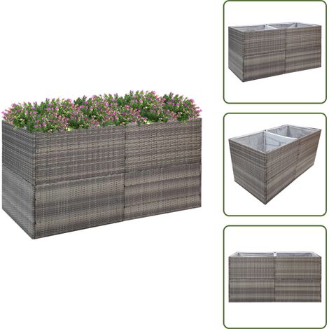 Pflanzkübel Grau 157x80x80 cm Poly Rattan - Pflanzkübel - Blumentopf - Gartenmöbel - Outdoor Deko - Balkon Dekoration (1/5)