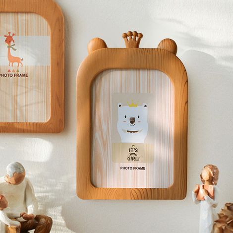 Cadre photo créatif mignon de style dessin animé, 18 cm, décoration de bureau ou murale pour chambre d'enfant, couronne marron (1/5)
