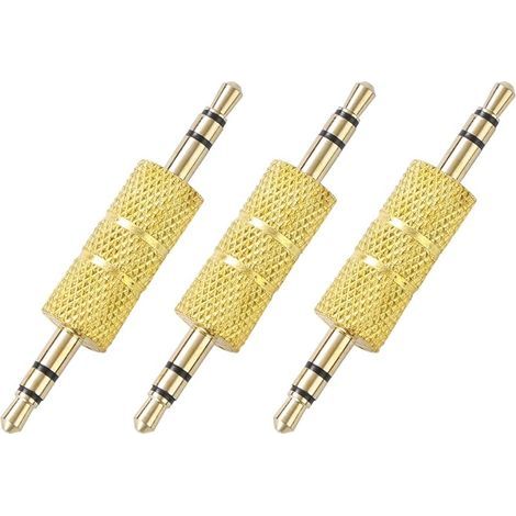 3 pièces 3,5 mm (1/8") Adaptateur de coupleur stéréo mâle à mâle connecteur de Cordon auxiliaire Jack changeur de Genre (1/5)