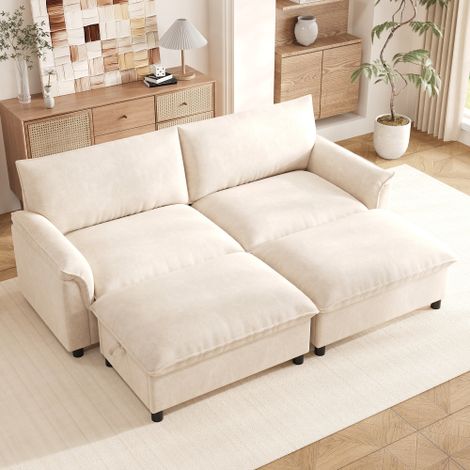 Canapé 4 places,L216 × H82 × P77 cm,Canapé sectionnel modulaire Cloud, canapé de salon confortable en U/coin, avec 2 repose-pieds mobiles, dossier haut, Beige (1/5)