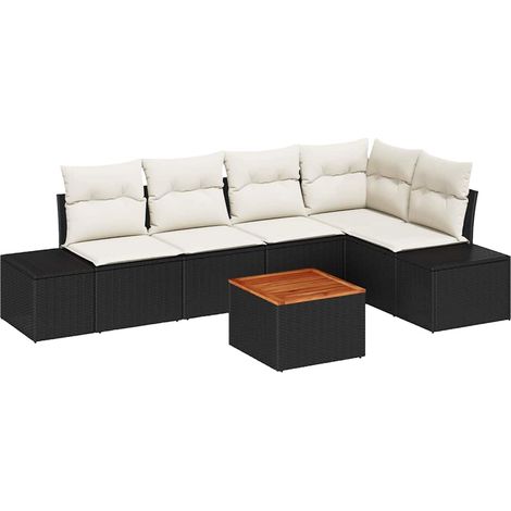 Garden Sofa Set with Storage 6 pcs Black and Cream Poly Rattan vidaXL