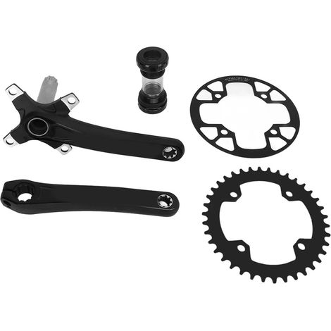 Kurbelgarnitur aus hohler Aluminiumlegierung mit schmalem/breitem 38-Zahn-Kettenblatt und Tretlager mit 36-38-Zahn-Schutzplatte für Outdoor-Radtouren (1/5)