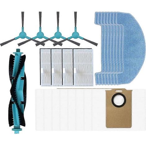 Lot de 25 pièces de rechange pour aspirateur Ultenic T20 Pro : brosse principale, brosse latérale, filtre HEPA, chiffon de nettoyage et sac à poussière.