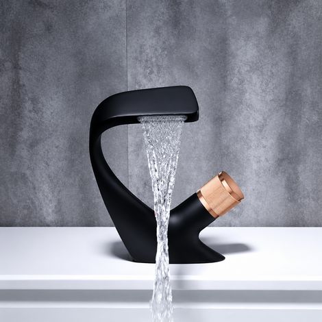 Robinet mitigeur de lavabo cascade en cuivre noir et or rose avec flexibles 60 cm noir rose 60cm 1,5 kg – Livraison gratuite