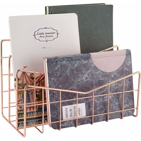 Letter Tray Paper Tray Rose Gold Desk Organiser 3 Compartment Organiser System Handmade Document Tray Metal Decorative Storage Compartments for Envelopes Documents Newspapers Books(Rose Gold) (1/5)