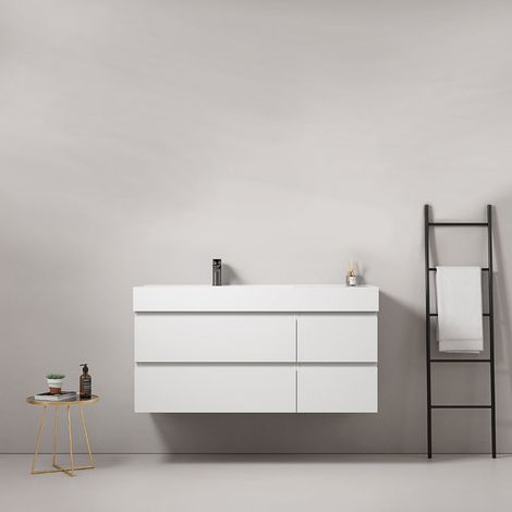Mobile bagno sospeso 120 cm Bianco Lavabo a Sinistra in Resina Senza Specchio - Fiji Paint (1/4)
