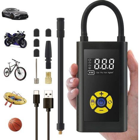 Compresseur à Air Portatif, Gonfleur Pneus Voiture, Pompe Électrique 150PSI sans Fil avec écran LCD Numérique Type-C Rechargeable Lampe LED (1/5)