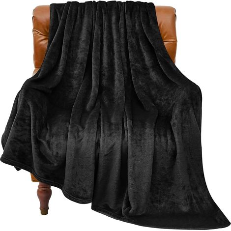 Couverture en polaire Couverture de canapé-lit noire, luxueuse couverture moelleuse et confortable Couverture de voyage et de camping ultra-douce et légère de 100 x 150 cm (1/5)