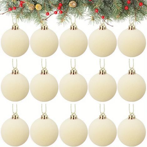 15 Weihnachtskugeln – Christbaumschmuck – Weihnachtsdekoration – Cremeweiß (1/5)