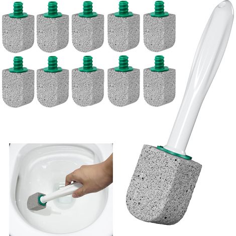 Brosse WC à manche court pour éliminer les taches d'eau dure, gris, 10 têtes de rechange, en pierre ponce (1/5)