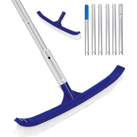 1 - Balai Piscine - Brosse Nettoyage - Tête Incurvée 43cm - Manche Télescopique 210cm - Pour Murs Et Sols De Piscine - Bleu