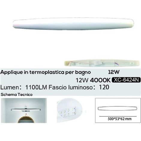 Wisdom - Applique Led 12 Watt Ip20 Per Specchio Bagno Luce Calda Naturale Fredda Xc-6424 - -Bianco Naturale -
