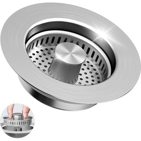 Bouchon de vidange monobloc, crépine d'évier, bonde de cuisine, bonde d'évier, bonde de vidange de cuisine, bouchon de vidange escamotable en acier inoxydable 304 (1/5)
