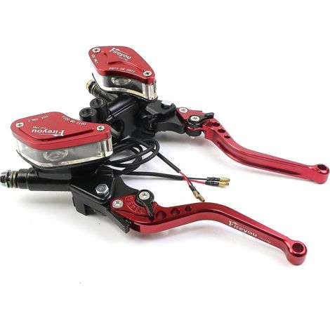 Maître-cylindre de frein et d'embrayage hydraulique universel pour moto de course (1 paire) avec levier réglable pour Honda, Yamaha et Kawasaki - Rouge (1/5)