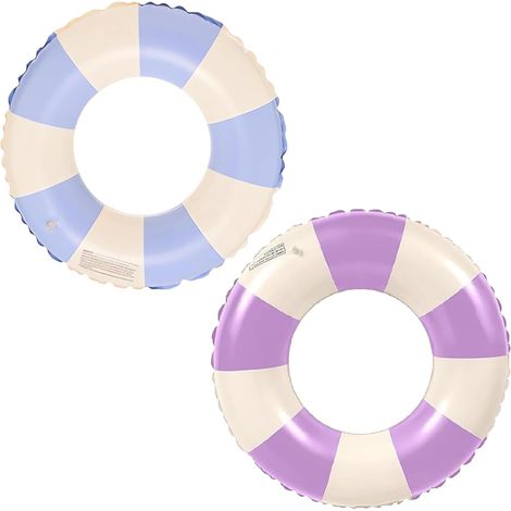 Bague flottante rayée rétro en PVC pour piscine, plage et jeux. (1/5)