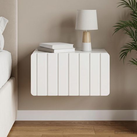 Table de chevet murale avec tiroir en bois d’ingénierie blanc brillant 49 x 34,5 x 24 cm - PANGIVO (1/5)
