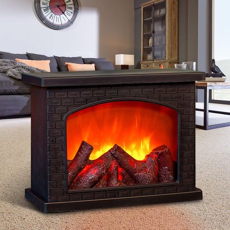 Chimenea artificial pequeña con efecto de llama LED, funciona con pilas y es recargable por USB, decoración navideña (no calienta, color negro). (1/5)