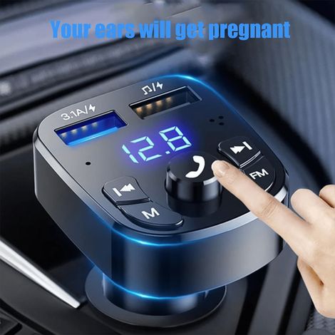 Chargeur de voiture multifonctionnel avec lecteur MP3 Bluetooth, transmetteur FM, kit mains libres et lecteur de clés USB. (1/5)