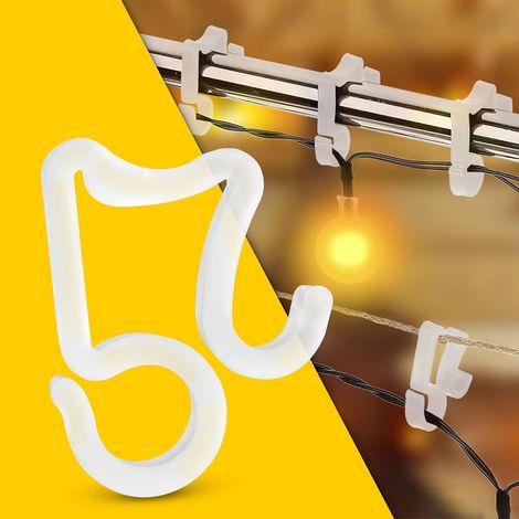 Lot de 100 clips de fixation pour guirlandes lumineuses de Noël d'extérieur, résistants au vent et à la pluie, pour tuiles et caniveaux de drainage. (1/5)