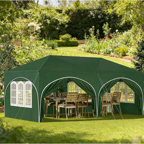 Gartenpavillon 583 x 293 x 265 cm, 6 Seitenteile, wasserdicht, UV50+, grün HAVRYA (1/5)