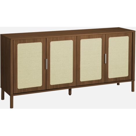 Credenza vintage decorazione legno e paglia di Vienna 4 ante 160cm (1/5)