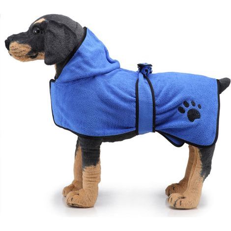 Peignoir de bain pour chien avec patte brodée - Modèle YP06 - Taille L - Microfibre absorbante, lavable, séchage rapide (1/5)