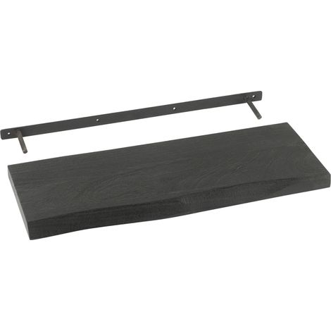 Etagère murale en acacia avec support fixation Noir 70 cm (1/2)