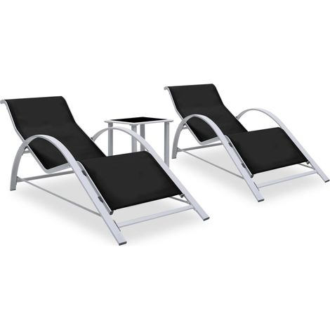 Set di 2 lettini prendisole sedie a sdraio lettini prendisole aiuole da giardino mobili da giardino con tavolo in alluminio nero 020012074
