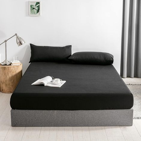 Drap Housse 180x200cm Noir Microfibre Poche Extra Profonde 30cm Doux et Respirant Lavable en Machine (1/5)