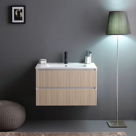 Mueble De Baño Suspendido 100Cm 2 Cajones Blanco Y Roble Cilindrado Bilbao (1/5)