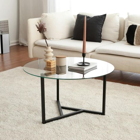 Table basse ronde en verre, pied noir 3 branches TULUM (1/5)