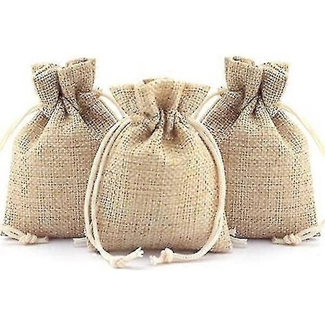 Lot de 50 sacs cadeaux en toile de jute avec cordon de serrage, sacs en lin et toile de jute pour bonbons, format B, 7 x 9 cm (1/5)