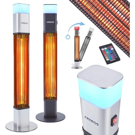 AREBOS 1500 W Chauffage incl.Lumière LED Radiateur de terrasse Télécommande
