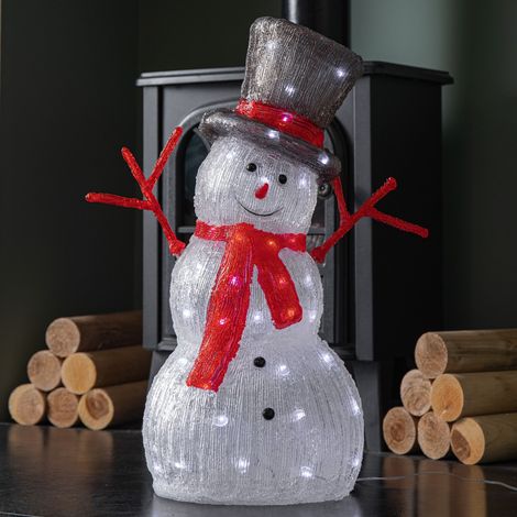 55cm Light up Acrylic Christmas Snowman with Top Hat & Scarf with White LEDs (1/5)