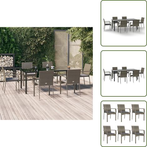 Rattan - vidaXL Set da Pranzo Giardino 7pz Nero e Grigio con Cuscini Polyrattan - Acciaio