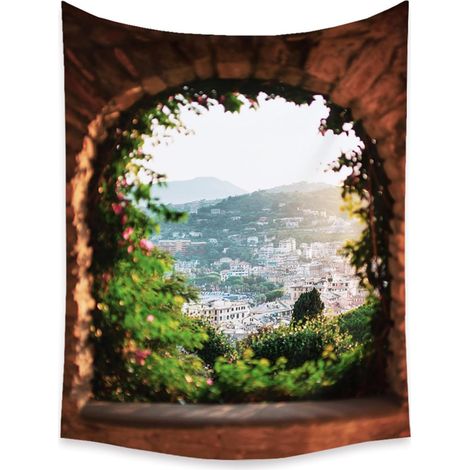 Tapiz de pared 3D de tela con estampado de paisaje para ventana, decoración decorativa de pared estética para sala de estar, dormitorio, residencia estudiantil (100x150cm, Planta) (1/5)