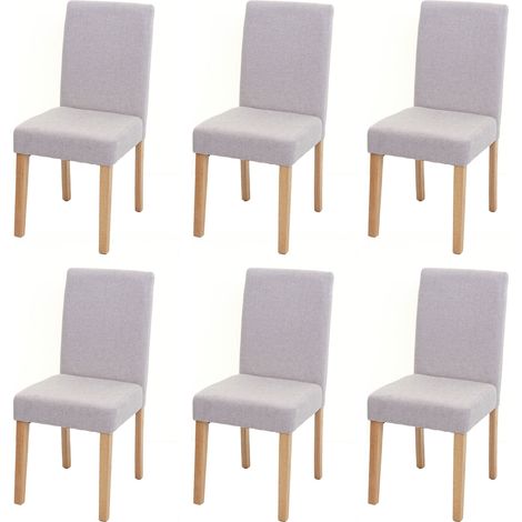 Set 6x sedie Littau tessuto soggiorno cucina sala da pranzo 43x56x90cm avorio beige piedi chiari (1/5)